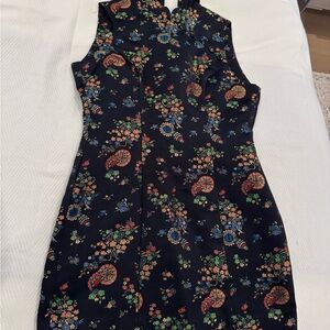 Vintage La Belle High Neck Silk Asian Mini Dress